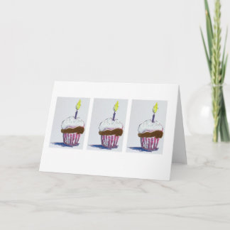 Drie cupcakes met kaarsen kaart