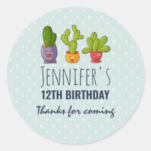 Drie Cute Cactus in Flower Pots Fun Birthday Ronde Sticker