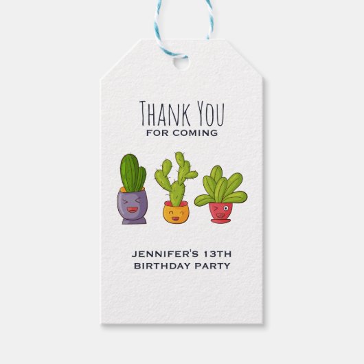 Drie Cute Cactus in Flower Pots Fun Dank je Cadeaulabel (Voorkant)