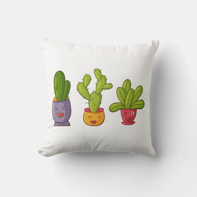 Drie Cute Cactus in Flower Pots Illustration Kussen (Voorkant)