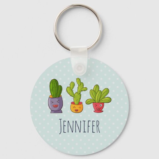 Drie Cute Cactus in Flower Pots Illustration Sleutelhanger (Voorkant)