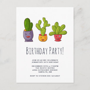 Drie Cute Cactus in Flower Pots Illustration Uitnodiging Briefkaart