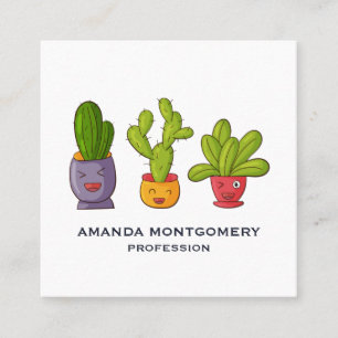 Drie Cute Cactus in Flower Pots Illustration Vierkante Visitekaartje