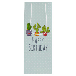 Drie Cute Cactus in Flower Pots Illustration Wijn Cadeautas
