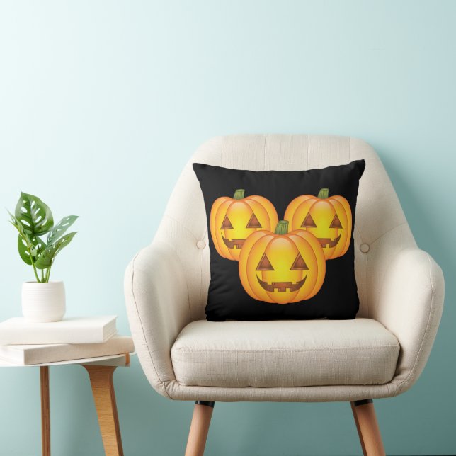 Drie Cute Halloween Jack O'Lantern Pumpkins Kussen (Stoel)