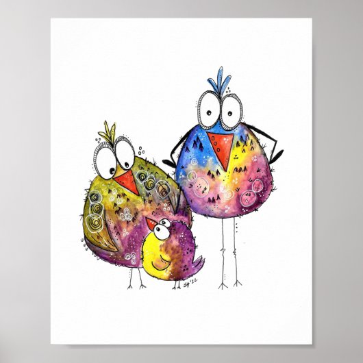 Drie Cute Whimsical Colorful Birds Poster (Voorkant)