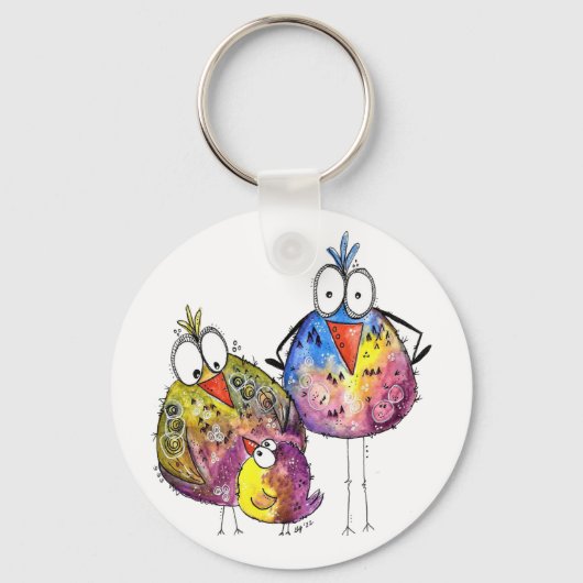 Drie Cute Whimsical Colorful Birds Sleutelhanger (Voorkant)