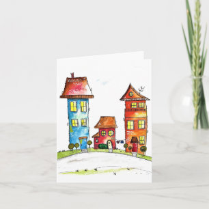 Drie Cute Whimsical-huizen Kaart