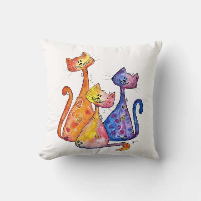 Drie Cute Whimsical-katten Kussen (Voorkant)