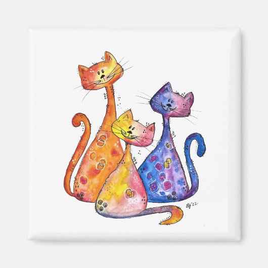 Drie Cute Whimsical-katten Magneet (Voorkant)