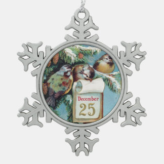 Drie Cute Winter Birds December 25 Tin Sneeuwvlok Ornament