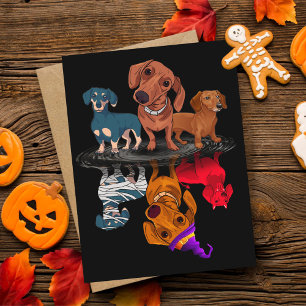 Drie Dachshunds Reflection Halloween Adult Gifts Briefkaart
