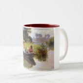 Drie dames en een man in een boot tweekleurige koffiemok (Voorkant rechts)