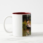 Drie dames en een man in een boot tweekleurige koffiemok (Links)