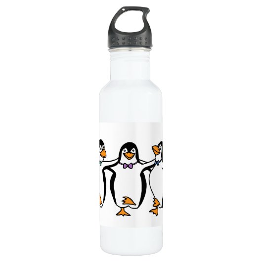Drie dansende pinguïns waterfles  (Voorkant)