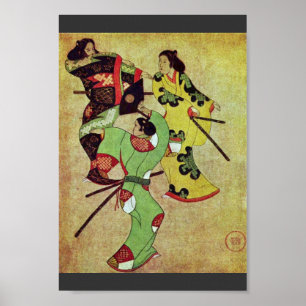 Drie dansende Samurai door Katsushige Iwasa (beste Poster