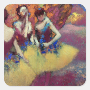 Drie dansers in gele rokken door Degas Vierkante Sticker