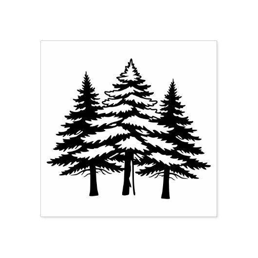 Drie dennenbomen in silhouet rubberstempel (Afrduk)