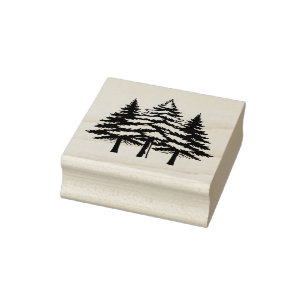 Drie dennenbomen in silhouet  	rubberstempel
