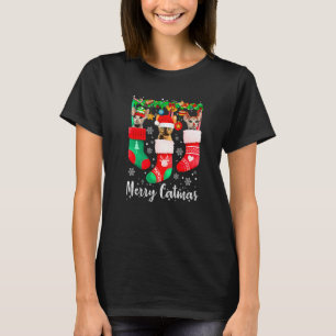 Drie Devon Rex kat in sok Katten Kerstfeest kat T-shirt