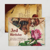 DRIE DOGGIEËN MET ROZEN, 3e zeedaags perkament Kaart (Voorkant / Achterkant)