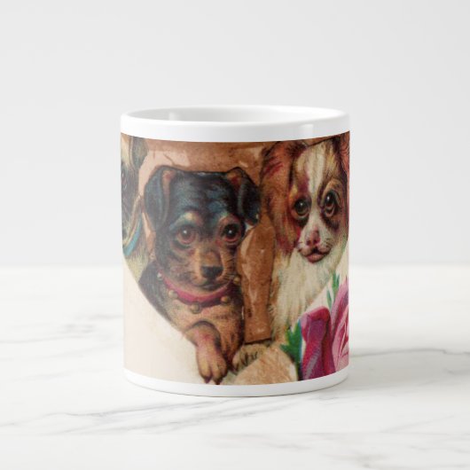 DRIE DOGGIEËN MET ROZEN MONOGRAM EXTRA GROTE BEKER (Voorkant)