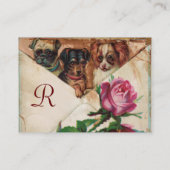 DRIE DOGGIEËN MET ROZEN, perkament, monogram Visitekaartje (Achterkant)