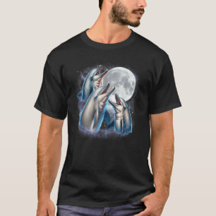 Drie Dolfijnen Maan Grappige Dolfijn Huilende Wolv T-shirt