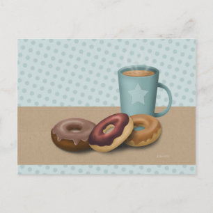 Drie donuts en een koffiepostkaart briefkaart