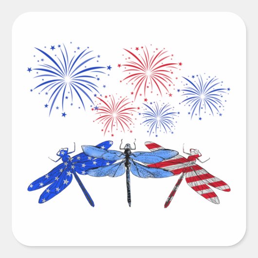 Drie Dragonfly American Flag Shirt 4 juli Vierkante Sticker (Voorkant)