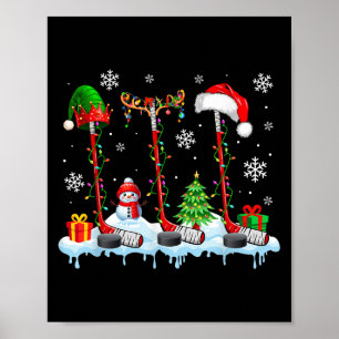 Drie Elf Santa Rendier Hockey Uitrustingen Xmas Pl Poster