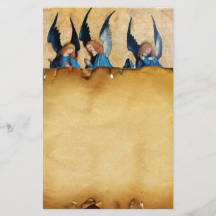 Drie engelen in blauw, bruin perkament briefpapier