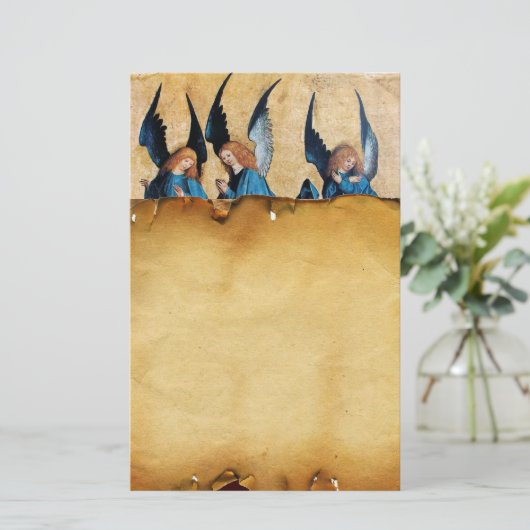 Drie engelen in blauw, bruin perkament briefpapier (Staand voorkant)