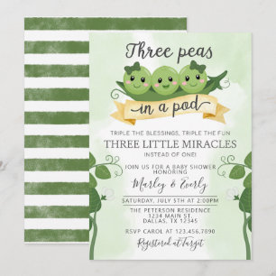 Drie erwten in een Pod Baby shower Invitation Trip Kaart