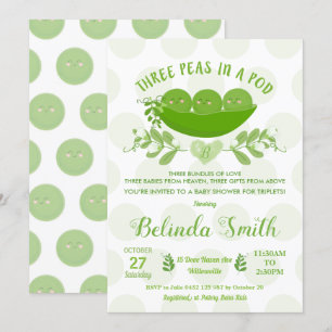 Drie erwten in een Pod Triplets Baby shower Neutra Kaart