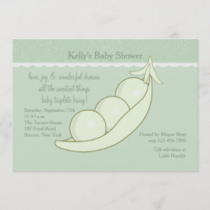 Drie erwten in een uitnodiging tot het Baby shower
