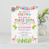 Drie Esta Birthday Uitnodiging (Staand voorkant)