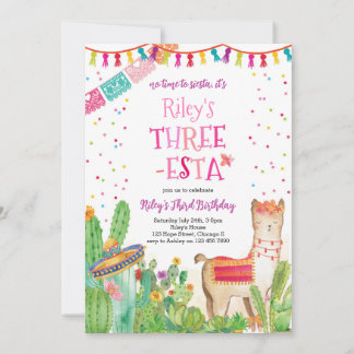 Drie Esta Fiesta Girl 3e verjaardag uitnodiging