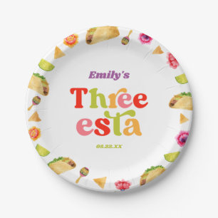 Drie Esta Fiesta Taco Dinsdag 3e Verjaardagsfeest Papieren Bordje