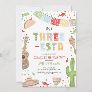 Drie-esta Mexicaanse Fiesta 3e Verjaardag Party Kaart