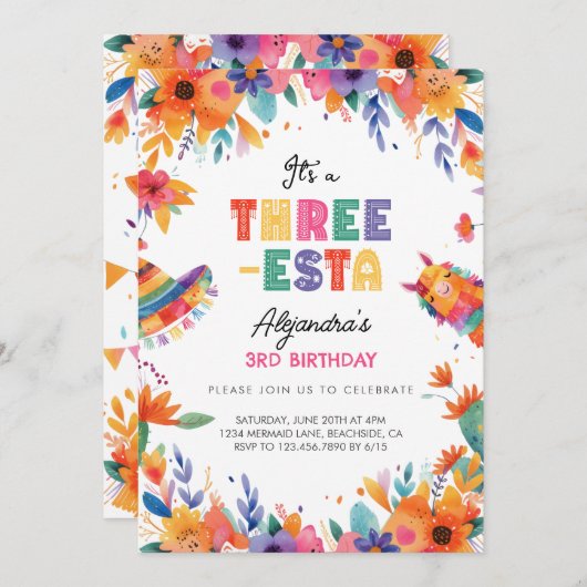 Drie-Esta Mexicaanse Fiesta 3e verjaardagsfeestje Kaart (Voorkant / Achterkant)