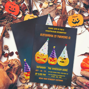 Drie feestelijke Jack O' Lanterns Halloween Verjaa Kaart