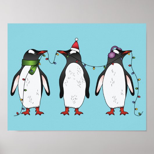 Drie feestelijke kerstpinguïns Illustratie Poster (Voorkant)