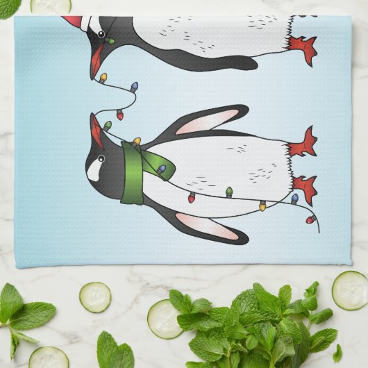 Drie feestelijke kerstpinguïns Illustratie Theedoek (Gevouwen)