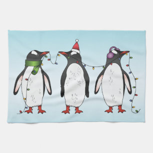 Drie feestelijke kerstpinguïns Illustratie Theedoek