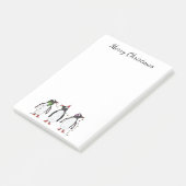 Drie feestelijke kerstpinguïns met aangepaste teks post-it® notes (Schuin)