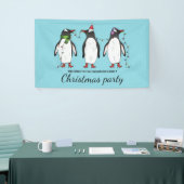 Drie feestelijke kerstpinguïns met aangepaste teks spandoek (Beurs)