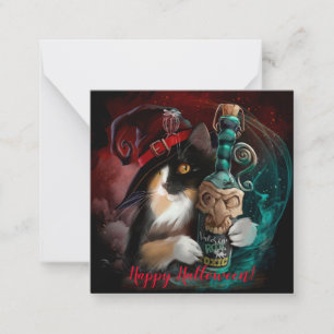 Drie-fit katten tovenaar en een fles valeriaan	 notitiekaartje