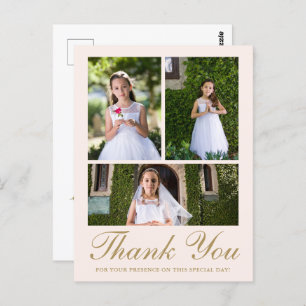 Drie foto Bloemen Kruis Eerste Communie Blush Briefkaart