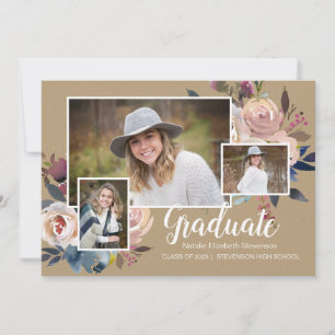 Drie Foto Bloemen Typografie Afstudeerfeest Kaart